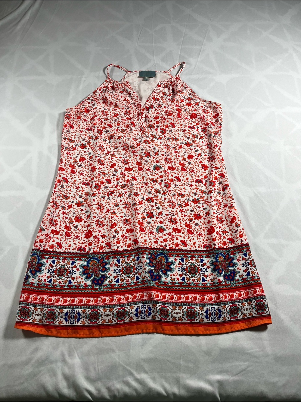Skies Are Blue Halter Mini Dress Spaghetti Straps Size Large Lightweight Floral